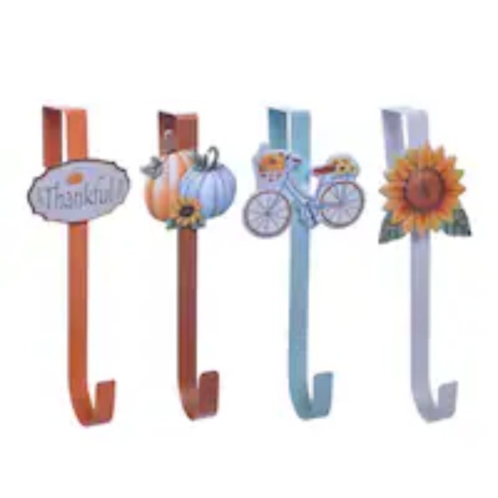 Bundle of 4 Fall Harvest Icon Shaped Metal Wreath Hangers 12.6 in. New